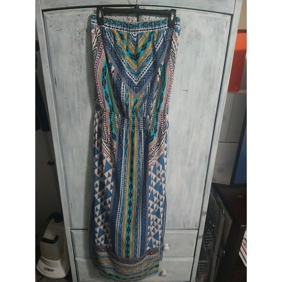 Hale Bob Strapless Maxi Dress Multicolor Size Small Beachy Boho Cottage Cire - Picture 1 of 10